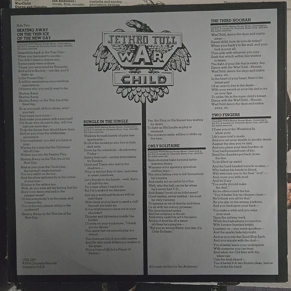 Vintage Vinyl 1974 Jethro Tull War Child LP Album - Picture 4 of 8